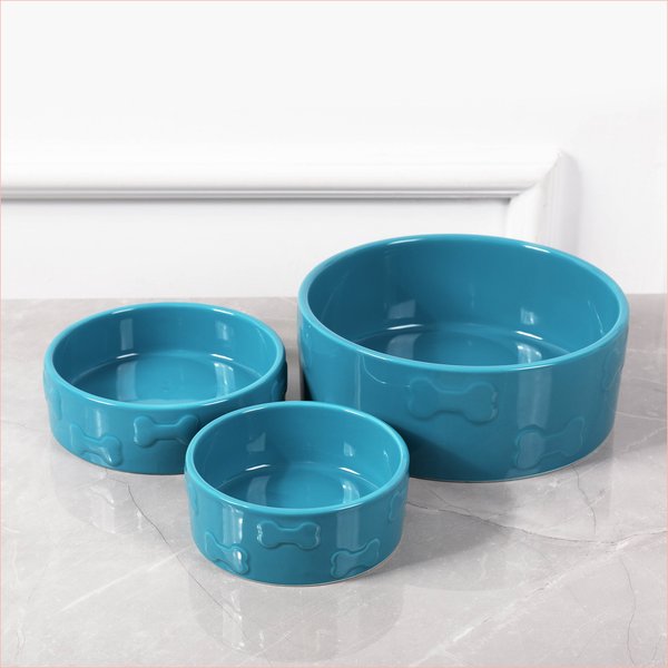 Park Life Designs Manor Ceramic Dog & Cat Bowl, Azure, 2 count