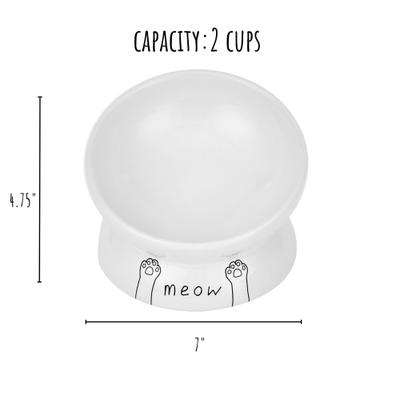Show full view: Park Life Designs Meow Design Ceramic Elevated Cat Bowls, 2 count, White, 1-cup slide 3 of 7