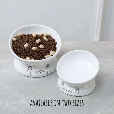 Show full view: Park Life Designs Meow Design Ceramic Elevated Cat Bowls, 2 count, White, 1-cup slide 4 of 7