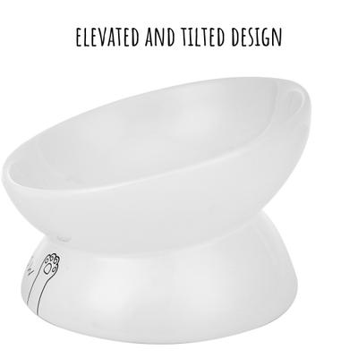 Show full view: Park Life Designs Meow Design Ceramic Elevated Cat Bowls, 2 count, White, 1-cup slide 5 of 7