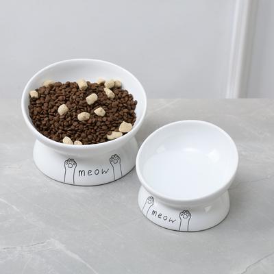 Show full view: Park Life Designs Meow Design Ceramic Elevated Cat Bowls, 2 count, White, 1-cup slide 2 of 7