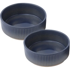 Park Life Designs Skandi Ceramic Ribbed Dog Bowls, 2 count, Blue, 2-cup
