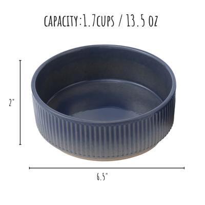 Show full view: Park Life Designs Skandi Ceramic Ribbed Dog Bowls, 2 count, Blue, 2-cup slide 4 of 7