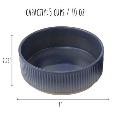 Show full view: Park Life Designs Skandi Ceramic Ribbed Dog Bowls, 2 count, Blue, 4-cup slide 3 of 6
