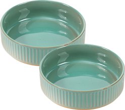 Park Life Designs Skandi Ceramic Ribbed Dog Bowls, 2 count, Green, 2-cup