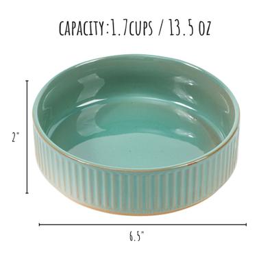 Show full view: Park Life Designs Skandi Ceramic Ribbed Dog Bowls, 2 count, Green, 2-cup slide 3 of 6