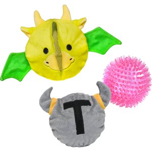 Patchwork Pet Tough Prickles Dragon with Knight Dog Toy, 5-in