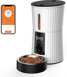PATPET 2.4G WiFi Timed with 10S Voice Recorder & Desiccant Bag Automatic Dog & Cat Feeder, 4-L, White