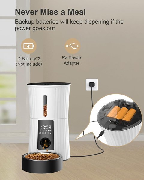 Show full view: PATPET 2.4G WiFi Timed with 10S Voice Recorder & Desiccant Bag Automatic Dog & Cat Feeder, 4-L, White slide 6 of 8