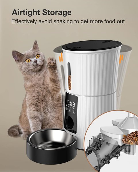 Show full view: PATPET 2.4G WiFi Timed with 10S Voice Recorder & Desiccant Bag Automatic Dog & Cat Feeder, 4-L, White slide 2 of 8