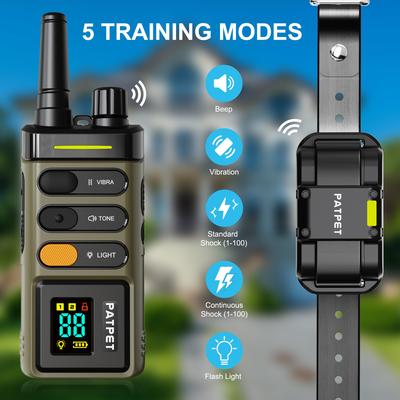 Show full view: PATPET 5250FT Ultra-Long Range Remote Waterproof Rechargeable LED Light Dog Training Collar, Dark Green slide 2 of 10