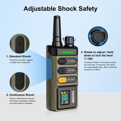 Show full view: PATPET 5250FT Ultra-Long Range Remote Waterproof Rechargeable LED Light Dog Training Collar, Dark Green slide 3 of 10