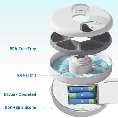Show full view: PATPET Cordless 24 Hour Ice Fresh 6 Meals for Dry & Wet Food Timed Automatic Dog & Cat Feeder, White slide 7 of 8