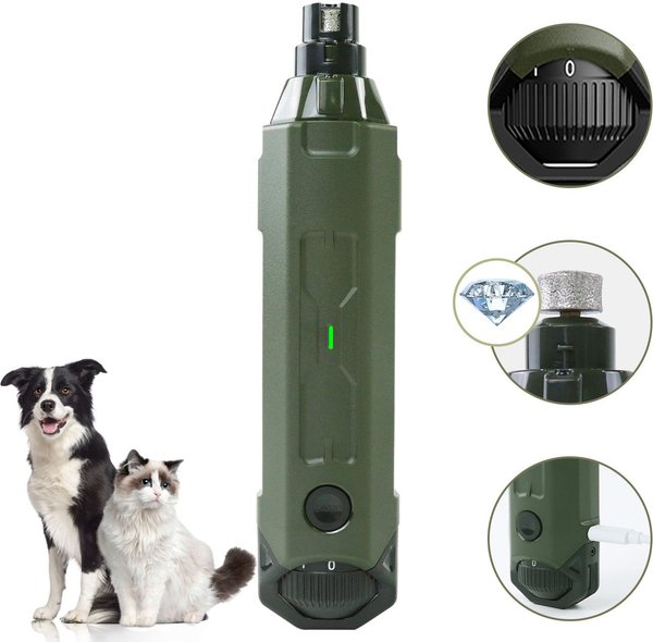 PATPET N60 6-Speed Electric Rechargeable Cat & Dog Nail Grinder, Army Green