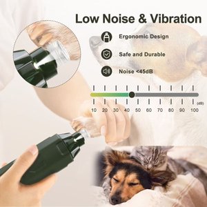 PATPET N60 6-Speed Electric Rechargeable Cat & Dog Nail Grinder, Army Green