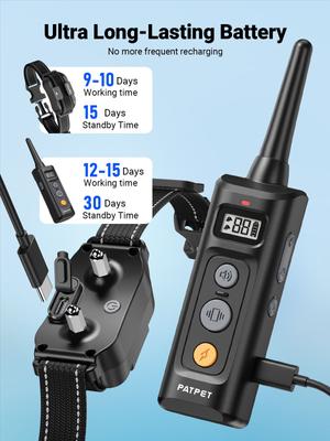 Show full view: PATPET P325 2000FT NFC ID Tag Small Shock Anti Bark with Remote Control Waterproof Dog Training Collar, Black slide 5 of 10