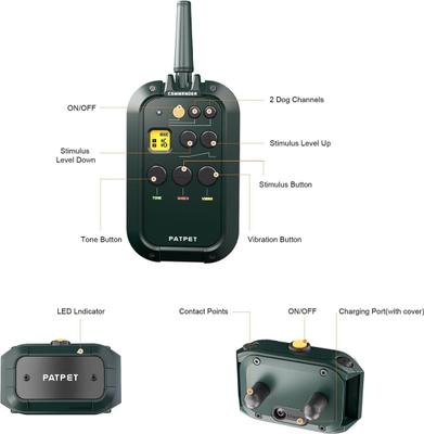 Show full view: PATPET P920B Outdoor Dedicated 1300M Remote Dog Training Collar, Dark Green, 2 count slide 8 of 10