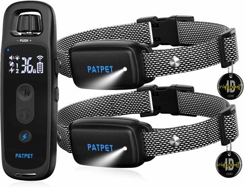 Show full view: PATPET T30 NFC Pet ID Tag & LED 2000-ft Remote Dog Bark Training Collar, Black, 2 count slide 1 of 10