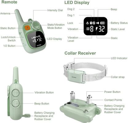 Show full view: PATPET Ultra Compact Dog Training Collar with Remote, IPX7 Waterproof & Rechargeable, Green slide 8 of 10