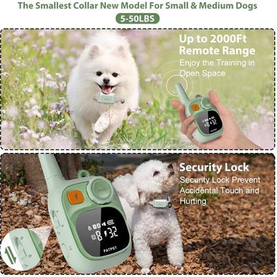 Show full view: PATPET Ultra Compact Dog Training Collar with Remote, IPX7 Waterproof & Rechargeable, Green slide 3 of 10