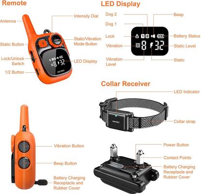 Show full view: PATPET Ultra Compact Dog Training Collar with Remote, IPX7 Waterproof & Rechargeable, Small, Orange slide 8 of 10