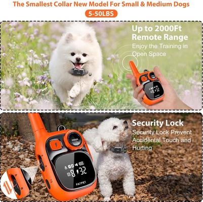 Show full view: PATPET Ultra Compact Dog Training Collar with Remote, IPX7 Waterproof & Rechargeable, Small, Orange slide 3 of 10