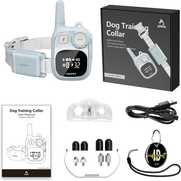 PATPET P628 2000-ft Waterproof Anti Bark Control with Remote Vibration & Beep Electric Dog Training Shock Collar, Small