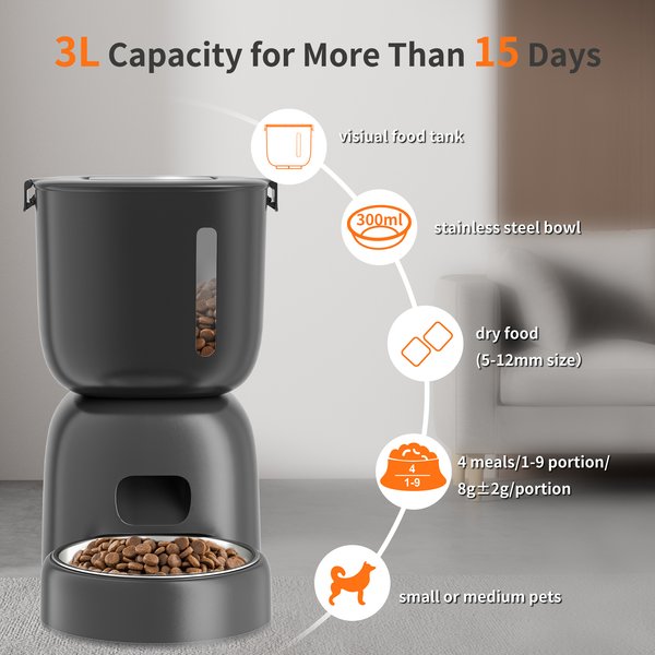 Show full view: PATPET Visual Triple Seal with 10S Voice Record Automatic Dog & Cat Feeder, 3-L slide 3 of 8