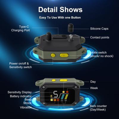 Show full view: PATPET Waterproof Smart Anti-Bark Dog Collar, Black/Green slide 6 of 9