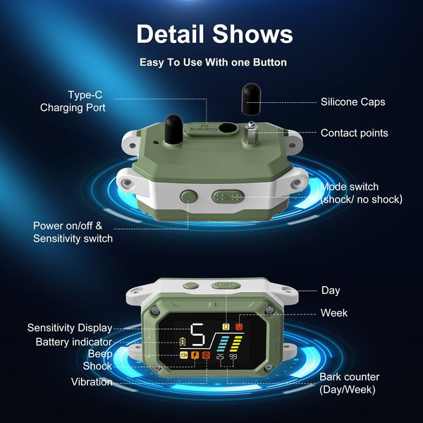 Show full view: PATPET Waterproof Smart Anti-Bark Dog Collar, Green slide 6 of 9