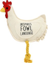 Pavilion Fowl Language Rooster Rope Dog Toy, White, 8-in
