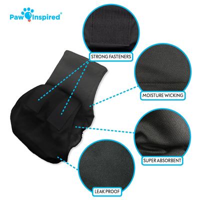 Show full view: Paw Inspired Belly Band Male Dog Wrap Washable, Black, Black Lining, Medium, 3 count slide 6 of 9