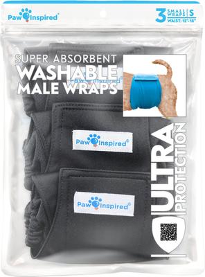 Show full view: Paw Inspired Belly Band Male Dog Wrap Washable, Black, Black Lining, Small, 3 count slide 3 of 9