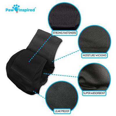 Show full view: Paw Inspired Belly Band Male Dog Wrap Washable, Black, Black Lining, Small, 3 count slide 6 of 9