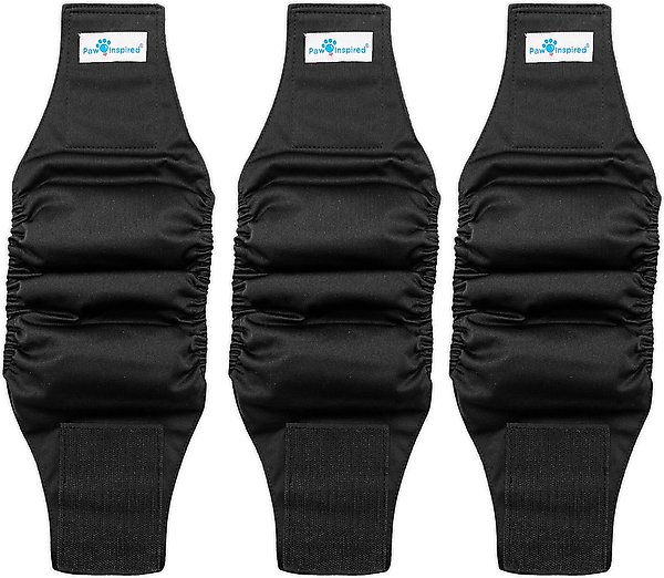 Show full view: Paw Inspired Belly Band Male Dog Wrap Washable, Black, Black Lining, X-Small, 3 count slide 1 of 9