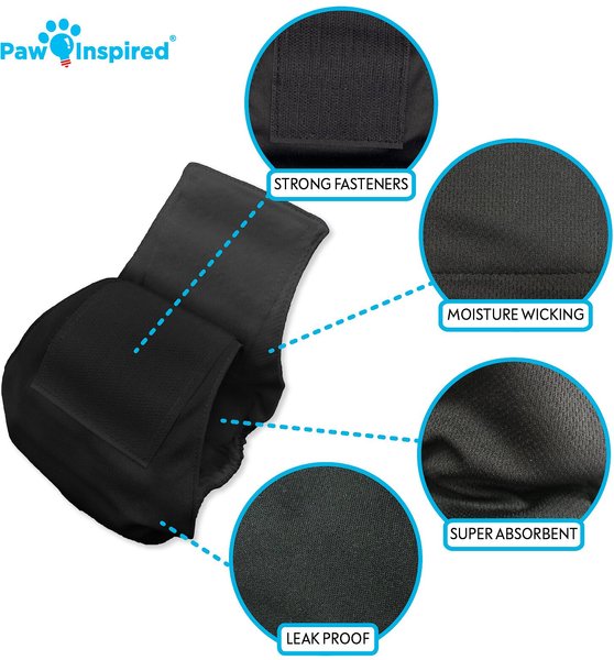 Show full view: Paw Inspired Belly Band Male Dog Wrap Washable, Black, Black Lining, X-Small, 3 count slide 6 of 9