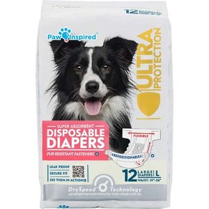 Paw Inspired Disposable Female Dog Diapers, Large: 19 to 28-in waist, 12 count