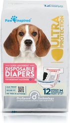 Paw Inspired Disposable Female Dog Diapers, Medium: 16 to 21-in waist, 12 count