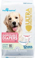 Paw Inspired Disposable Female Dog Diapers, X-Large: 22 to 35-in waist, 12 count