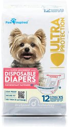Paw Inspired Disposable Female Dog Diapers, X-Small: 12 to 17-in waist, 12 count