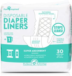Paw Inspired Dog Diaper Pad Liners for Covers & Washable Dog Diapers, 30 count