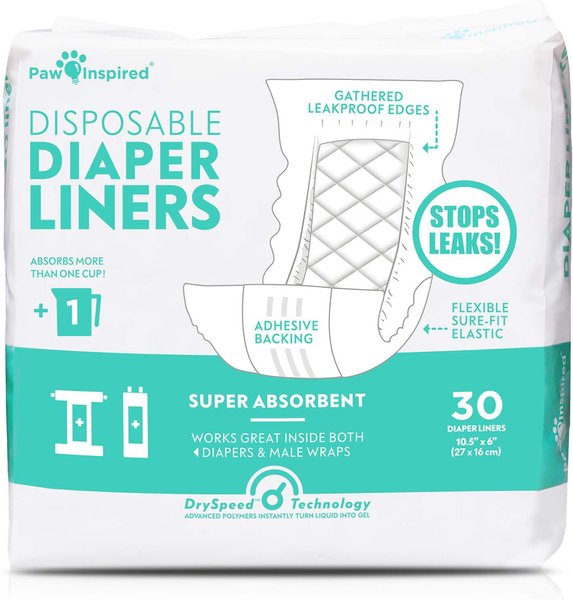Show full view: Paw Inspired Dog Diaper Pad Liners for Covers & Washable Dog Diapers, 30 count slide 1 of 8