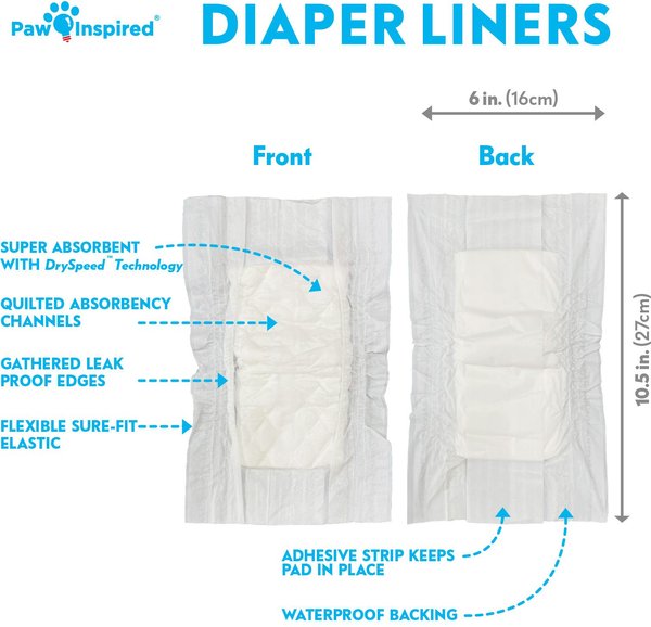 Show full view: Paw Inspired Dog Diaper Pad Liners for Covers & Washable Dog Diapers, 30 count slide 2 of 8