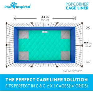 Paw Inspired PopCorner Washable Fleece Guinea Pig Cage Liner, C&C 2x3, Green