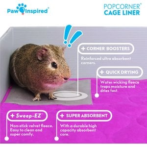 Paw Inspired PopCorner Washable Fleece Guinea Pig Cage Liner, C&C 2x3, Green