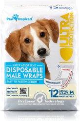 Paw Inspired Ultra Protection Disposable Belly Band Male Dog Wraps, Medium: 18 to 23.5-in waist, 12 count