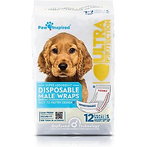 Paw Inspired Ultra Protection Disposable Belly Band Male Dog Wraps, Small: 12 to 18-in waist, 12 count