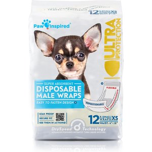 Paw Inspired Ultra Protection Disposable Belly Band Male Dog Wraps, X-Small: 6 to 12-in waist, 12 count