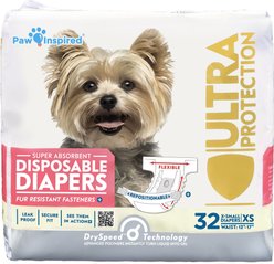 Paw Inspired Ultra Protection Disposable Female Dog Diapers, X-Small: 12 to 17-in waist, 32 count
