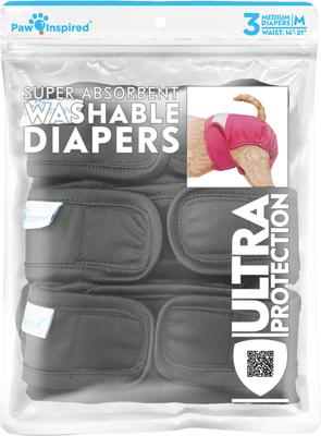 Show full view: Paw Inspired Washable Female Dog Diaper, Black, Black Lining, Medium, 3 count slide 3 of 10